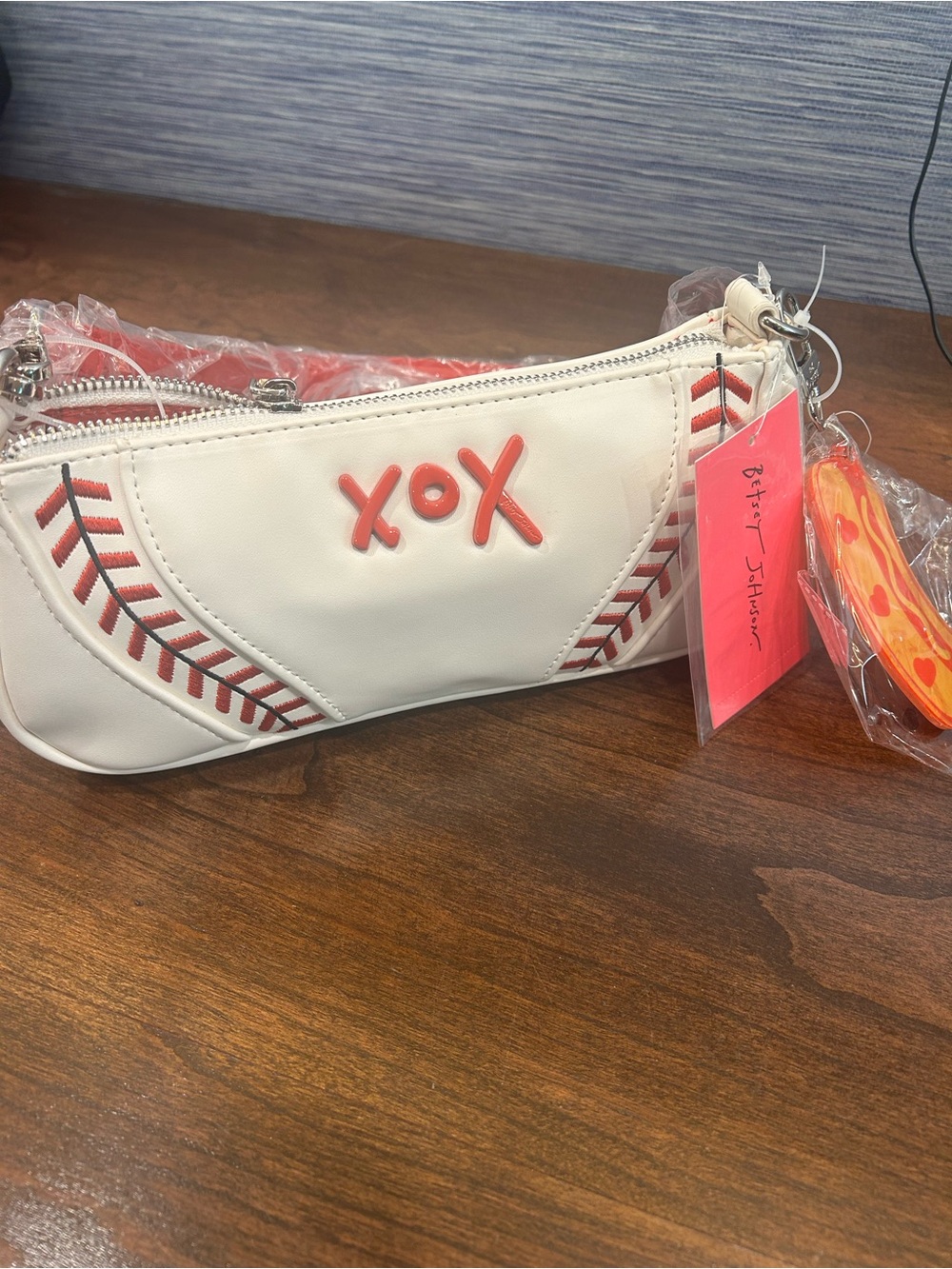 Betsey Johnson Kitsch Baseball Shoulder Bag and Hotdog Bag Charm NWT